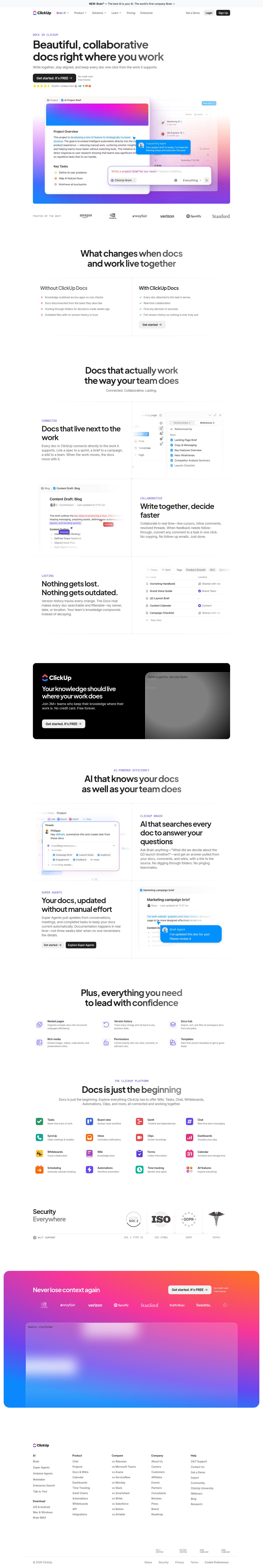 Screenshot of ClickUp Docs marketing page